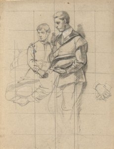 To figurer, skisse for Signering av Compact i Cabin of the Mayflower