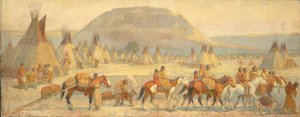 Blackfoot Camp Scene, slutten av 1800-begynnelsen av 1900-tallet.