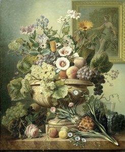 Stilleben med blomster og frukt av Eelke Jelles Eelkema