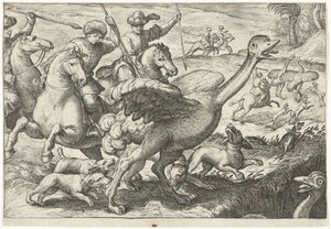 Landskap med strutsjakt Jaktscener (serietittel) Icones Venantum Arter Varias Representantes (serietittel)