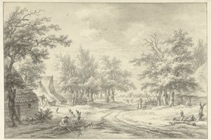 Landskap med noen gårder og figurer av Egbert van Drielst
