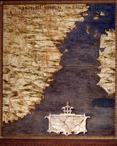 Kart over Sør-Afrika og Cape of Good Esperance laget av Egnazio Danti (1536-1586) matematiker, kosmograf og italiensk arkitekt. Rundt 1567. Firenze, Palazzo Vecchio, Sala del Mappamondo av Egnazio Danti