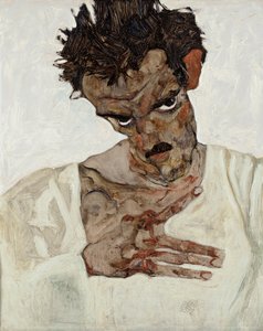 Selvportrett med senket hode av Egon Schiele