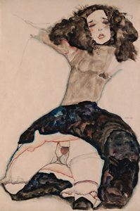 Svarthåret jente med løftet skjørt, 1911 av Egon Schiele