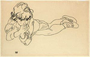 Gutt som ligger på magen, 1918 av Egon Schiele