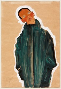 Gutt i grønn frakk, 1910 av Egon Schiele