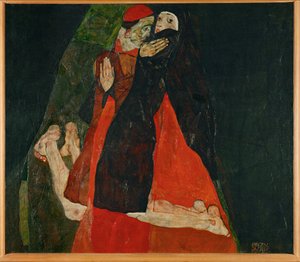 Kardinal og nonne, kjærtegn (olje på lerret) av Egon Schiele