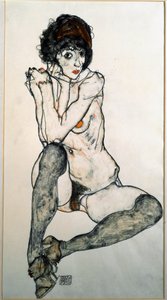 Kvinne naken sittende akvarell tegning av Egon Schiele (1890-1918) 1914 dim. 48,3x32 cm Wien grafisk samling Albertina