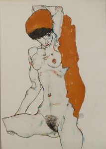 Kvinnelig naken med oransje-rød klut, 1914