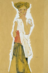 ""Standing Girl in White Petticoat"" (Standing Girl in White Petticoat) Gouache på papir av Egon Schiele (1890-1918) - 1911 Dim 55x37 cm Museum of Modern Art, New York av Egon Schiele