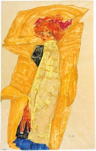Gerti foran Okre-Colored Drapery, 1910. av Egon Schiele