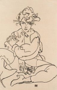 Jente sitter med spredte ben, 1918 av Egon Schiele