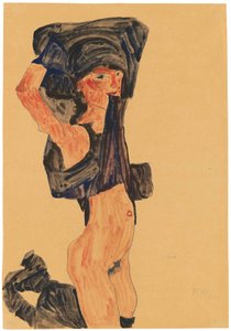 Knelende jente som drar skjørtet over hodet, 1910. av Egon Schiele