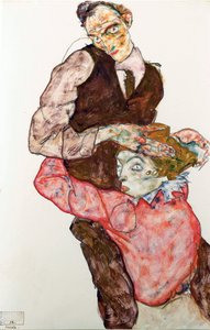 Lovers - Schiele, Egon (1890-1918) - 1914-1915 - Svart kritt, Gouache på papir - 47,4x30,5 - Leopold Museum, Wien av Egon Schiele