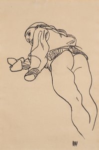 Liggende ned; Liegende, 1918 av Egon Schiele