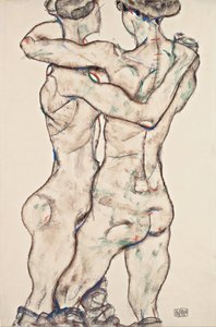 Nakne jenter omfavner, 1914 av Egon Schiele