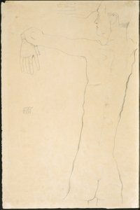 Naken mann med løftede armer (recto) av Egon Schiele