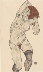 Naken i svarte strømper, 1917. av Egon Schiele