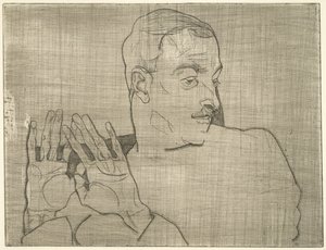 Portrett av Arthur Roessler, 1914 (tørrpunkt) av Egon Schiele