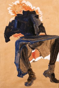 Tilbakelent jente i en blå kjole, 1910 av Egon Schiele