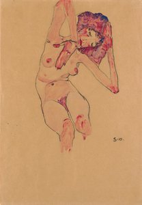 Sittende kvinne naken med bøyd hode og løftede armer; Sittende naken med bøyd hode og armer hevet, 1910