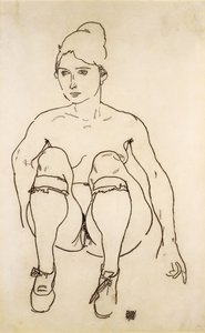 Sittende naken med sko og strømper; Sittende naken med sko og strømper, 1918