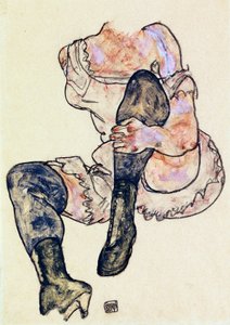 Sittende kvinne med bøyd venstre ben (Torso) av Schiele, Egon (1890-1918), ca. 1917 - Gouache og pastell på papir, 43,2x29,9 - Privat samling av Egon Schiele