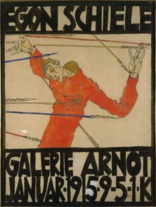 Selvportrett som Saint Sebastian, plakatdesign for am-utstillingen på Galerie Arnot, 1914 (gouache, svart fargestift og blekk på papp)