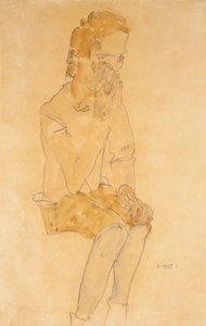 Sittende gutt, 1910 av Egon Schiele