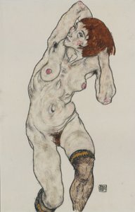 Stående naken i svarte strømper, 1917 (wc og kull på papir)