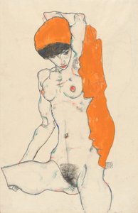 Stående naken med oransje draperi, 1914 (wc, gouache og grafitt på papir)