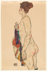 Stående naken med en mønstret kappe, 1917