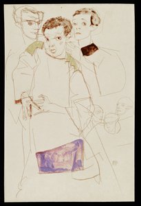 Trippel selvportrett (gouache, akvarell og blyant) av Egon Schiele