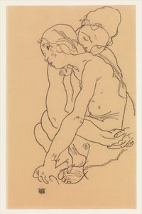 Frau und Mädchen, die sich umarmen av Egon Schiele