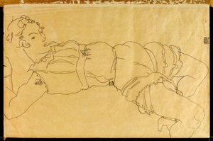 Ung kvinne liggende på ryggen, 1915 av Egon Schiele