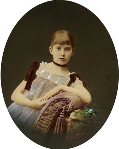Portrett av en jente. Silver Gelatin Photography, Gouache av Egor Maximovich Ovcharenko (?-1902) av Egor Maximovich Ovcharenko
