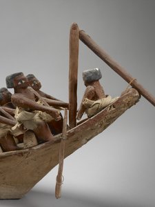 Modellbegravelsesbåt, fra Beni Hasan, sannsynligvis Middle Kingdom, ca. 2060-1786 blandede medier detalj av 107032 av Egyptian