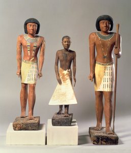 Tre statuer av Metjetji, muligens fra Saqqara, Old Kingdom, sent Dynasti V til tidlig Dynasti VI (ca. 2360-2340 f.Kr.) (malt tre, stein, gesso og metall)