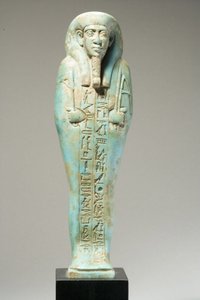 Ushabti-figur for Hor-Khebi, sendynastisk periode, sent 25.-tidlig 26. dynasti, ca. 700-600 f.Kr. (fajanse) (se 270353 for omvendt)