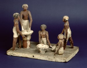 Modell av fem menn som brygger, fra Beni Hasan, Middle Kingdom, ca. 2035-1668 f.Kr. (malt tre)