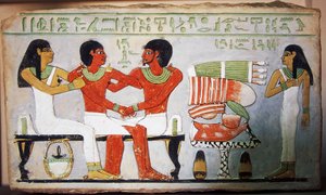Debu Sobek og hans familie, Veggmaleri fra Abydos, Egypt. Egyptisk sivilisasjon, Middle Kingdom, Dynasti XII