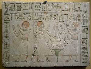 Mery, Hetepuy og Khety, felleskanslere under regjeringen til Senwosret (Sesostris) I, malt kalksteinstele, egyptisk sivilisasjon, Middle Kingdom, Dynasti XII av Egyptian 12th Dynasty