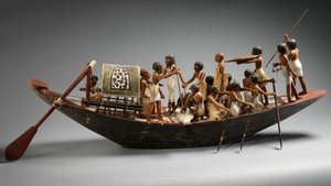 Modell sportsbåt fra graven til Meketre, ca. 1981–1975 f.Kr. (pusset og malt tre, lin, lintråd, kobber) av Egyptian 12th Dynasty