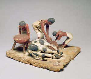 Modell av slaktere på jobb, fra graven til Khety, Beni Hasan, Middle Kingdom, ca. 1985-1900 f.Kr. (malt tre)
