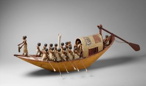 Reisebåt blir rodd fra graven til Meketre, ca. 1981–1975 f.Kr. (tre, maling, gesso, lintråd og lin) av Egyptian 12th Dynasty