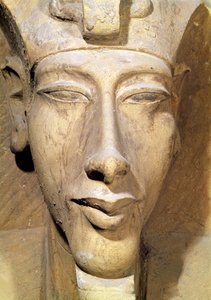 Byste av Amenophis IV (Akhenaten) (ca. 1364-1347 f.Kr.) fra Temple of Amun, Karnak, ca. 1353-1337 f.Kr. (sandstein) (detalj)