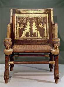 Stol som tilhører prinsesse Satamun, datter av Amenophis III, New Kingdom, ca. 1391-1353 f.Kr. (tre og forgylt bronse) av Egyptian 18th Dynasty