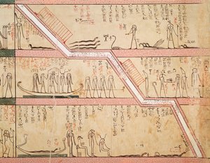Nedstigning av sarkofagen inn i graven, fra Tomb of Tuthmosis III (ca. 1504-1450 f.Kr.) New Kingdom (veggmaleri)