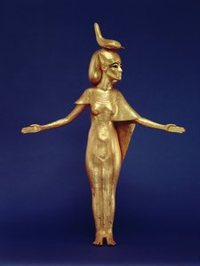 Detalj av gudinnen Selket fra den baldakinske helligdommen, fra Tutankhamons grav (ca. 1370-1352 f.Kr.) New Kingdom (forgylt tre) (se også 228567)