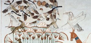 Ender, reir, sommerfugler, katter og gnagere, detaljer fra åstedet for jakt og fiske i myrene, freskomaleri, nordvegg, langsgående kammer, Theban Tomb TT69, Sheikh Abd el-Qurna, Theben. Egyptisk sivilisasjon, New Kingdom, Dynasti XVIII. av Egyptian 18th Dynasty